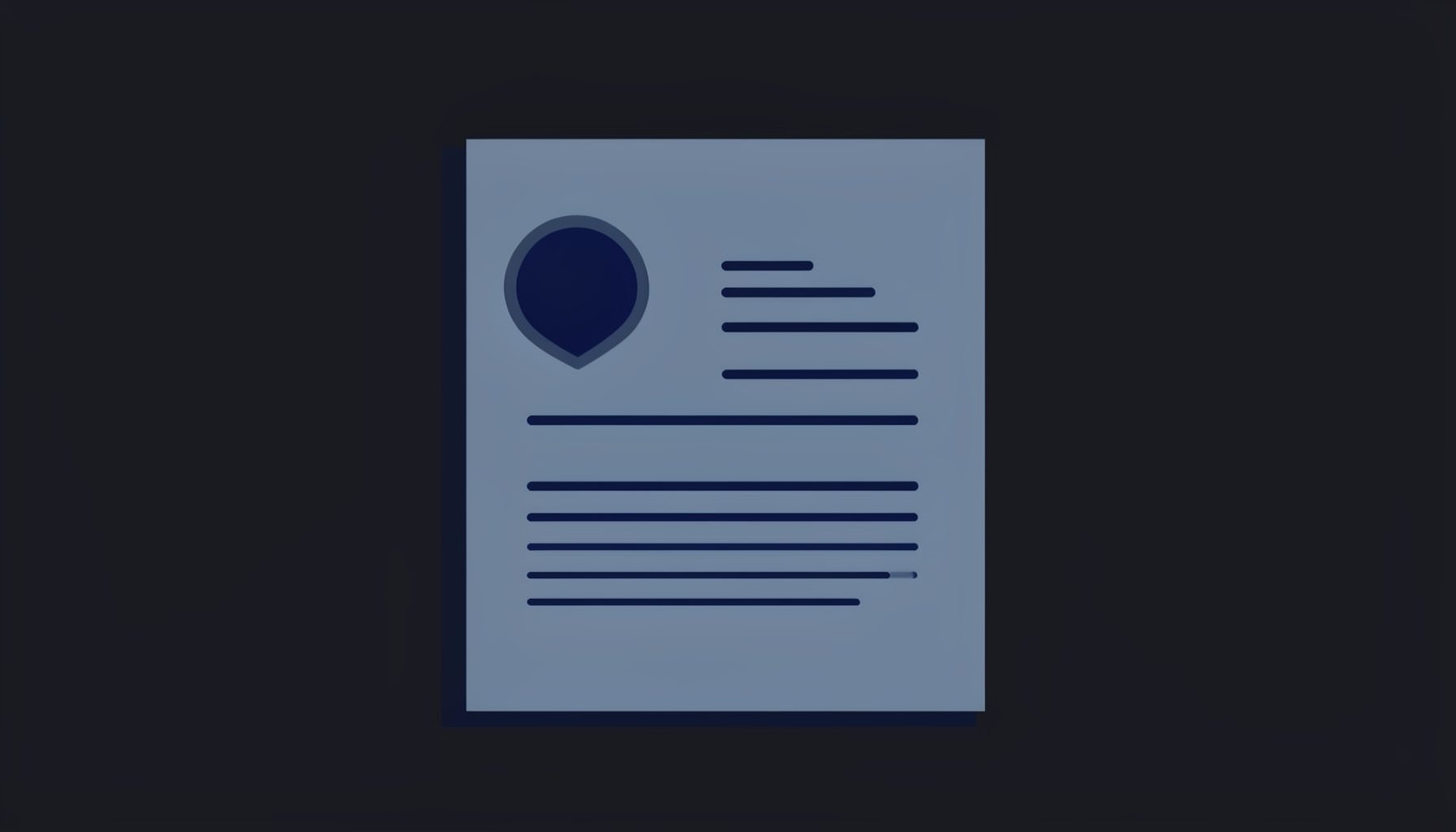 A flat vector illustration of a document with a seal and fine print lines, using deep navy blue and muted slate tones against a dark background, conveying formality and trust.